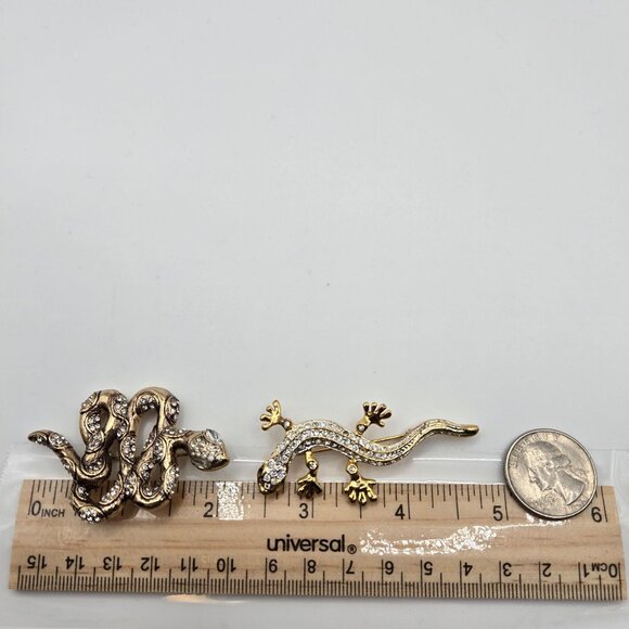 Reptile Lizzard 2PC Brooch Set Gold Silver Tone Amphibian Reptile Figural Pins - Picture 14 of 14